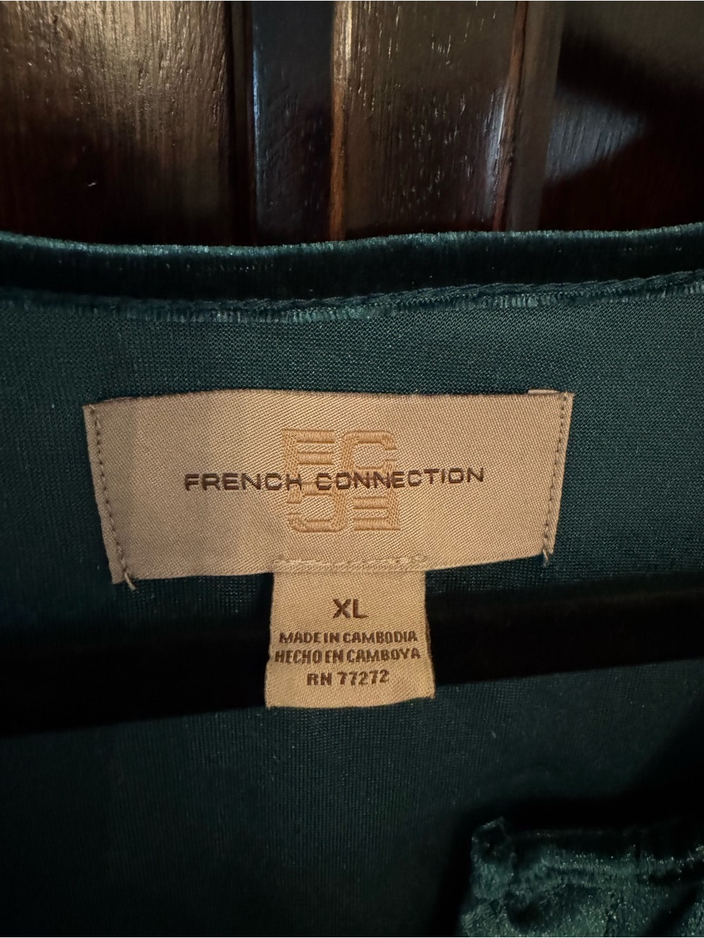 French Connection Forest Green Velvet Short Sleeve Tiered Mini Dress - Picture 3 of 8